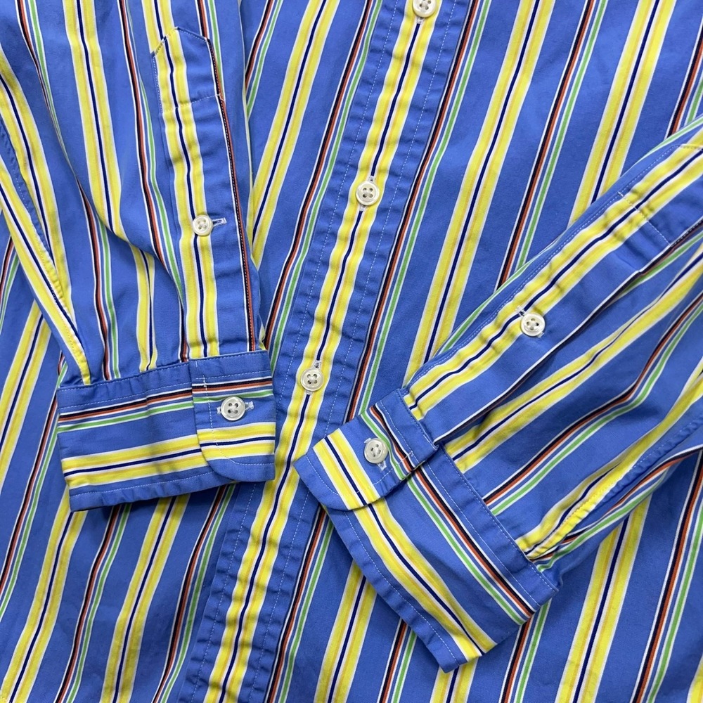 Ralph Lauren Button Down Shirt Men's Large Blue Yellow Striped Long Sleeve - Picture 7 of 13